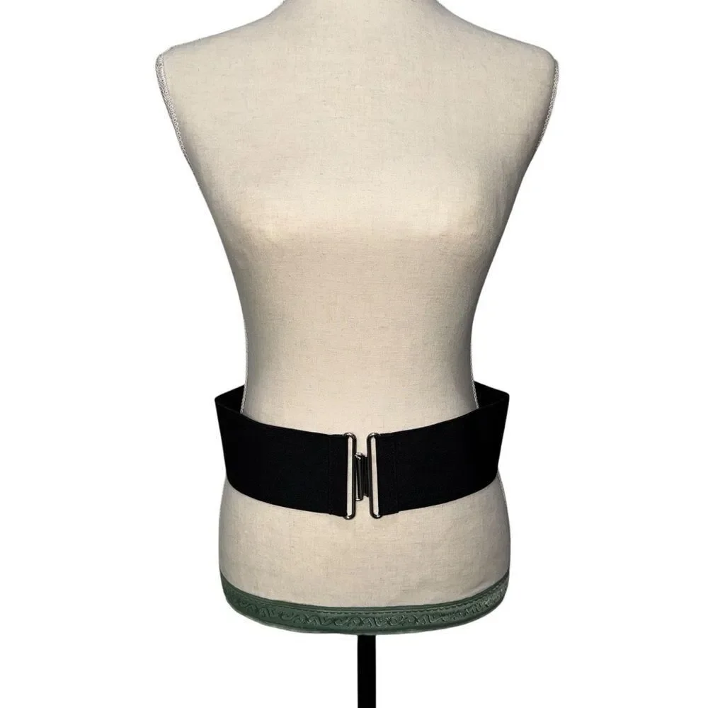 BUNDLE Black & Red Elastic Waist Chic Belt with Silver Buckle One Size